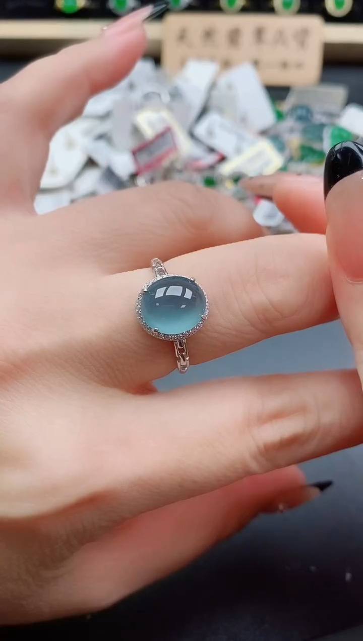 银S925镶嵌戒指翡翠1