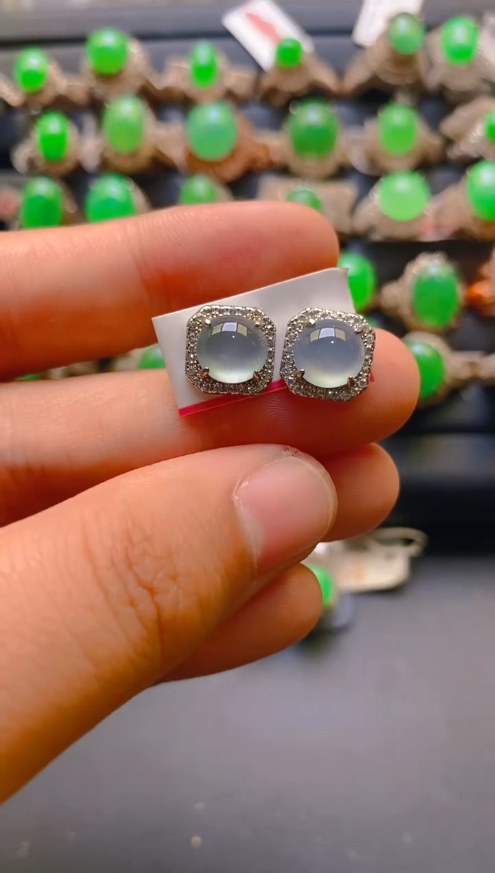 【闪购商品】翡翠耳饰银S925镶嵌天然A货翡翠1