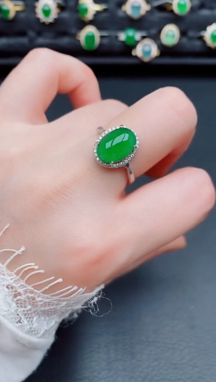 【闪购商品】翡翠戒指银S925镶嵌天然a货翡翠92