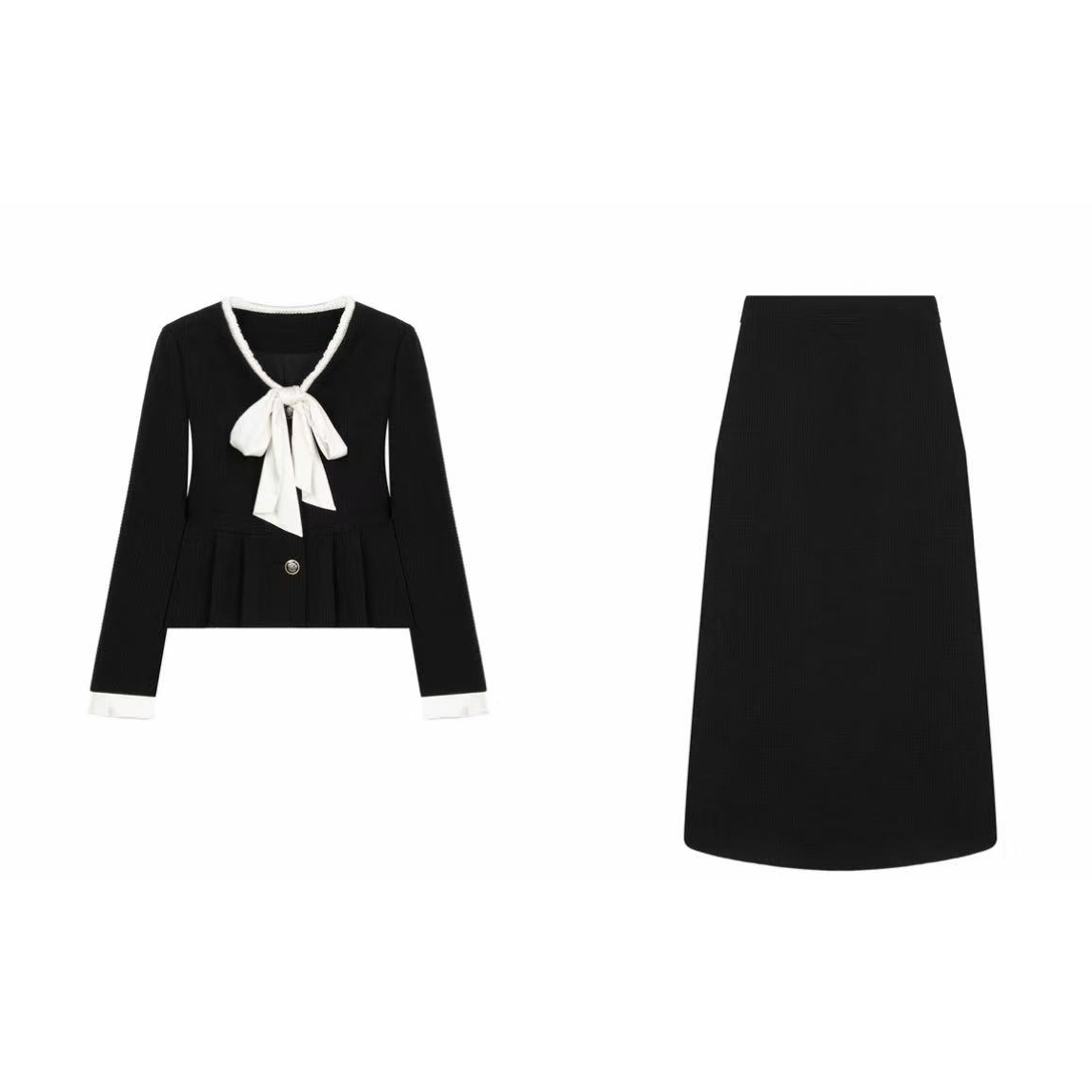 【两件套】2025秋冬季V领绑带轻奢时尚上衣+半身裙S510936