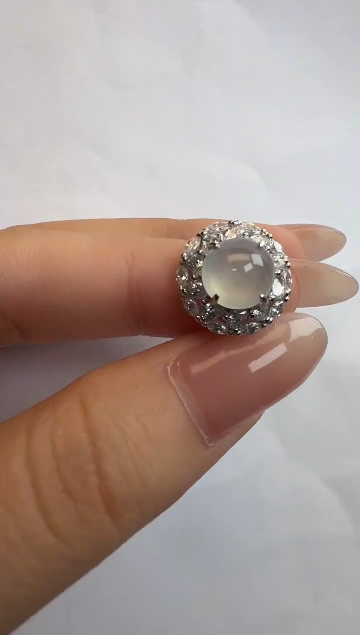 银S925镶嵌戒指翡翠通体925银镶缅甸A货翡翠戒指183