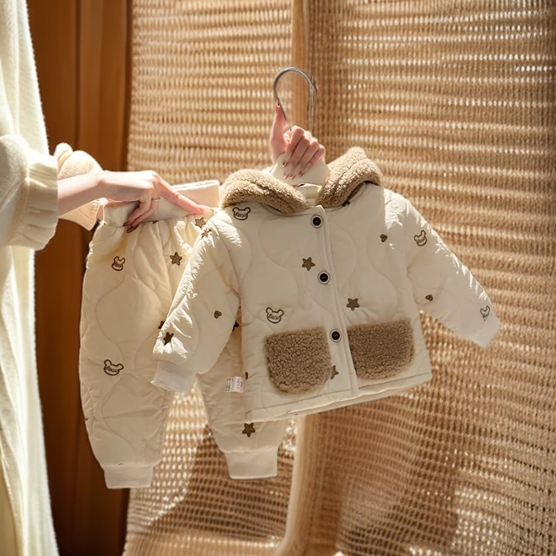 婴儿冬装棉服套装2025新款男女宝宝加绒棉衣棉裤两件套爆款衣服