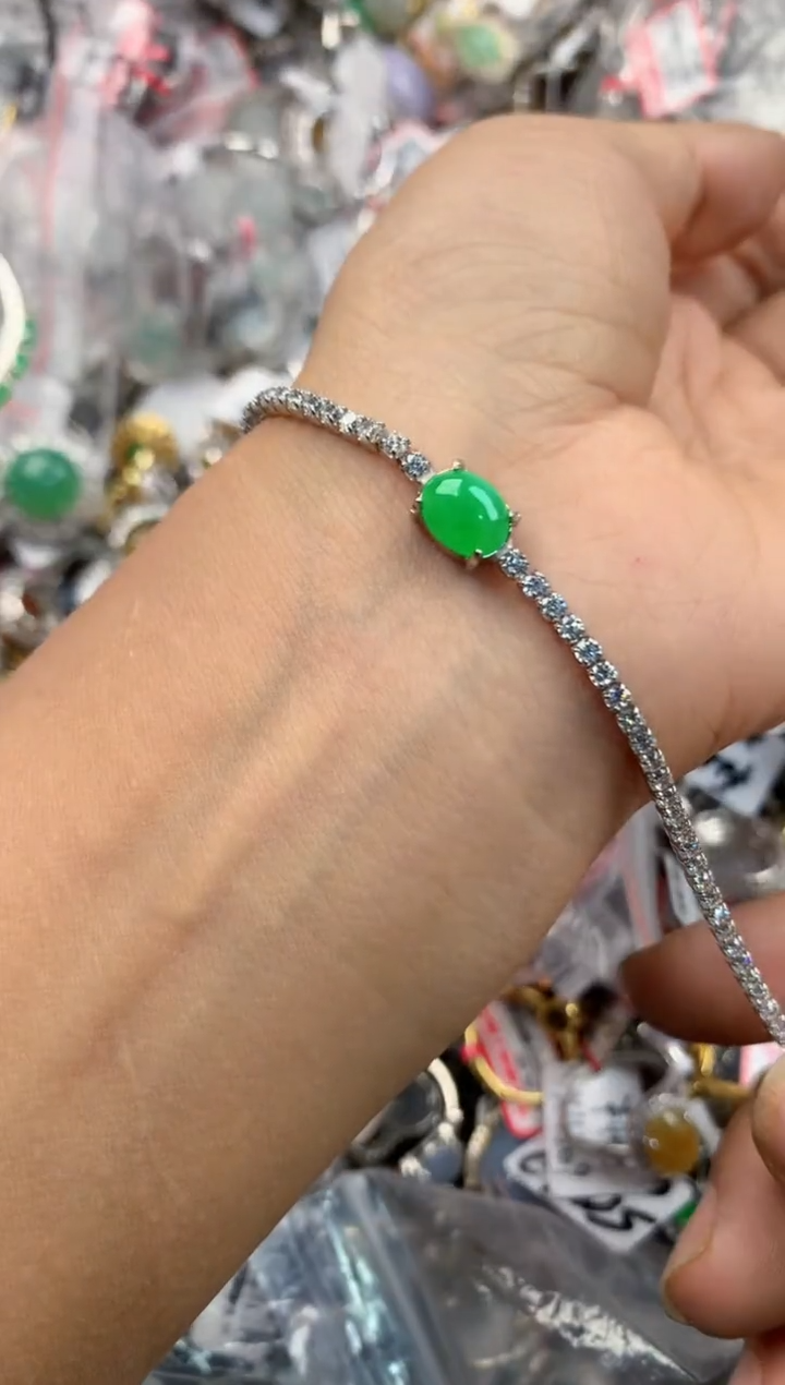 银S925镶嵌戒指翡翠666----2