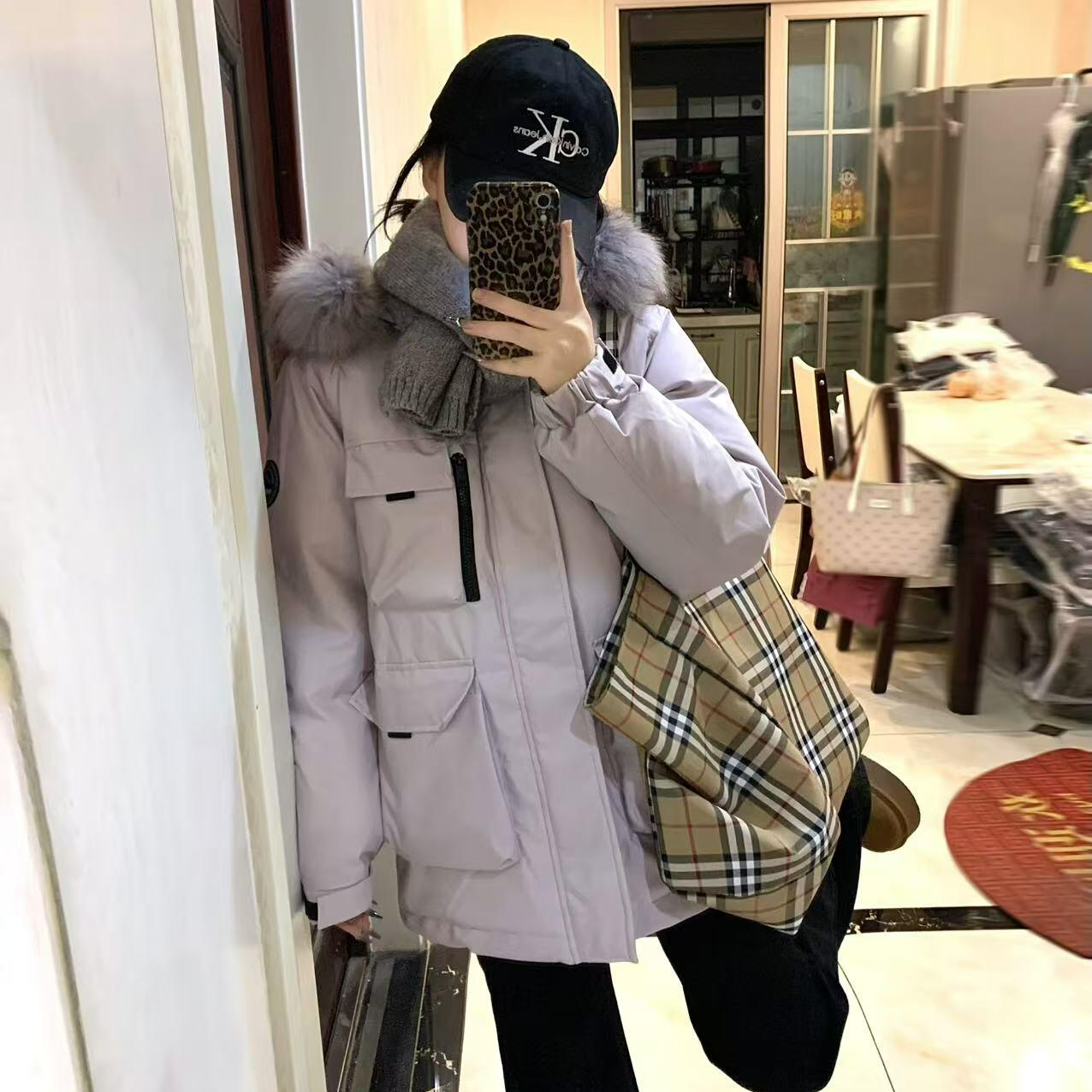 工装大毛领棉服女冬季2025新款加厚保暖棉衣韩版宽松派克服外套潮