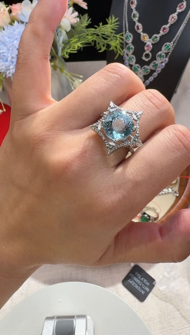 【闪购商品】海蓝宝石戒圈银S925镶嵌戒指