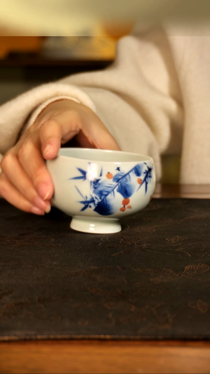 清河柴窑青花加彩主人杯LXT