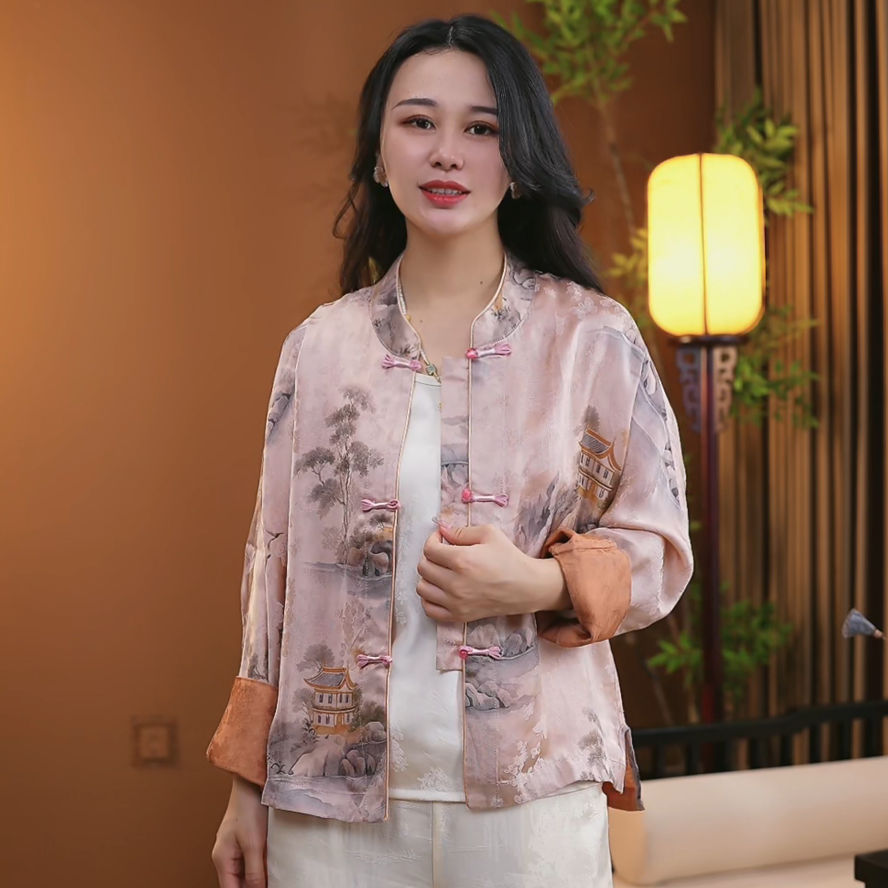 新中式桑蚕丝盘扣衬衫时尚提花气质中国风百搭长袖薄款上衣S123