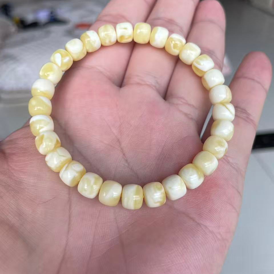 瓷妖白俄料蜜蜡老型单圈手串7.5mm抖音质检发货素圈上等蜜蜡手串