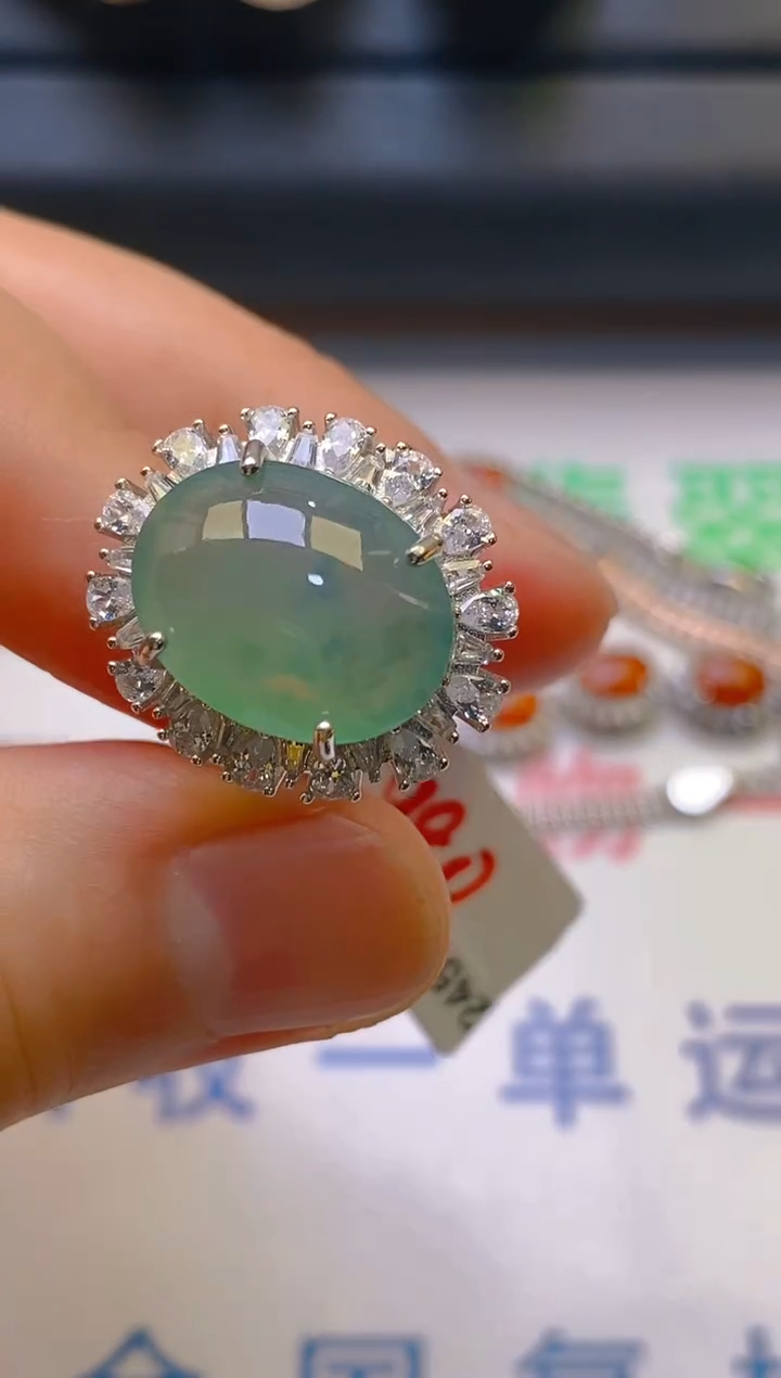 【闪购商品】翡翠耳饰银S925镶嵌天然A货翡翠1