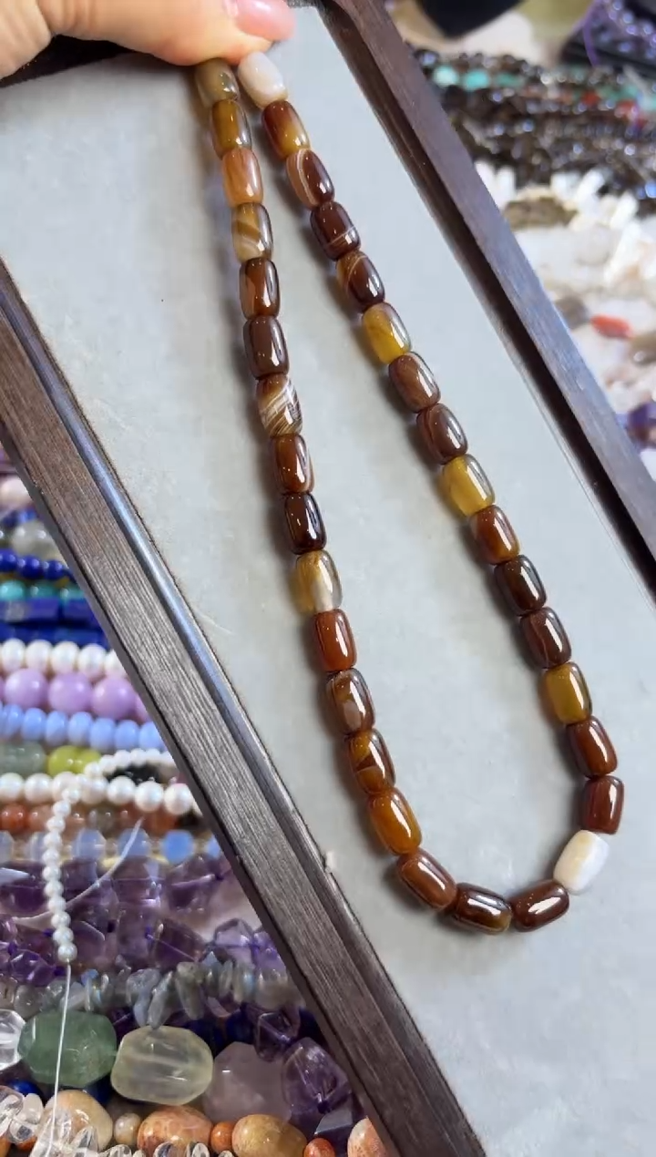 未镶嵌玛瑙/玉髓珠宝半成品缠丝玛瑙桶珠