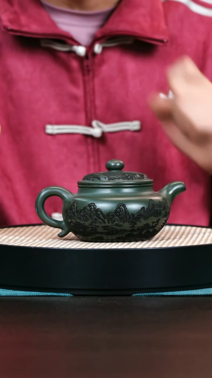 茶壶紫砂古绿泥仿古300cc