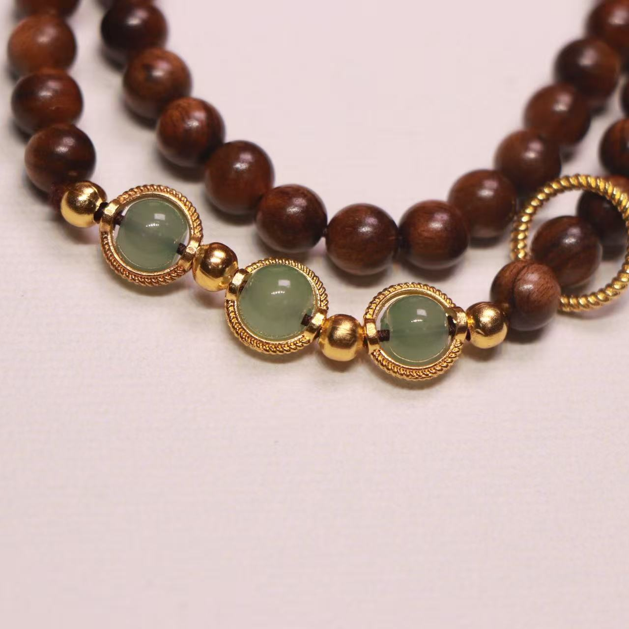 「沐兮文创」黄花梨双圈手串+三颗小配饰夏日时尚百搭饰品