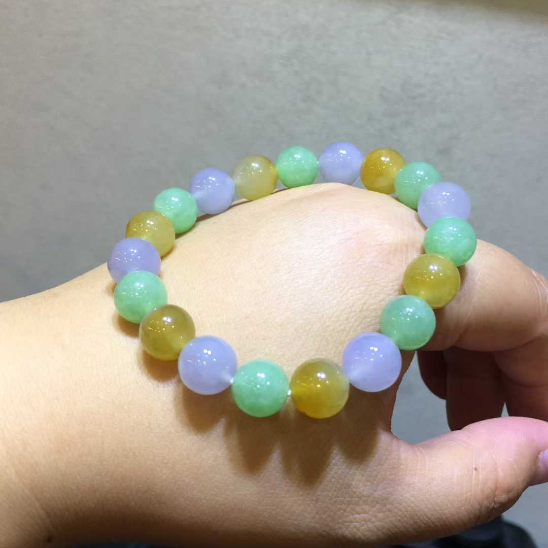 天然A货缅甸翡翠10mm马卡龙色多宝圆珠手串