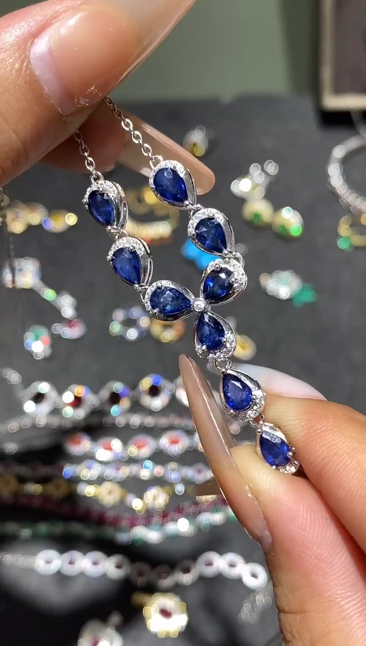 颈饰蓝宝石银S925镶嵌项链