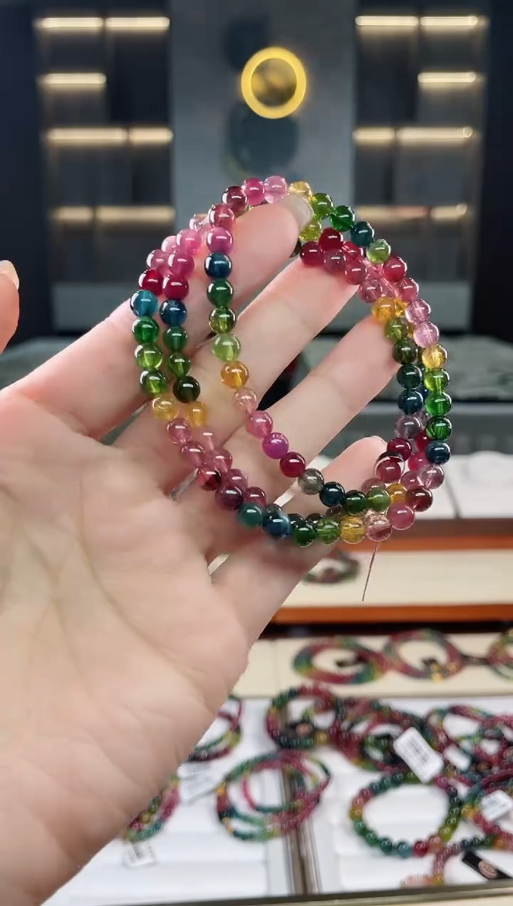未镶嵌老矿碧玺彩虹三圈手串5mm+碧玺多样性发一条 T