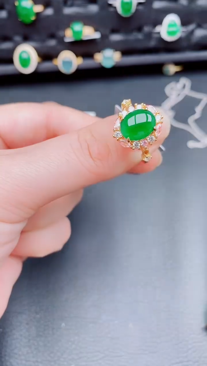 【闪购商品】翡翠戒指银S925镶嵌天然a货翡翠228