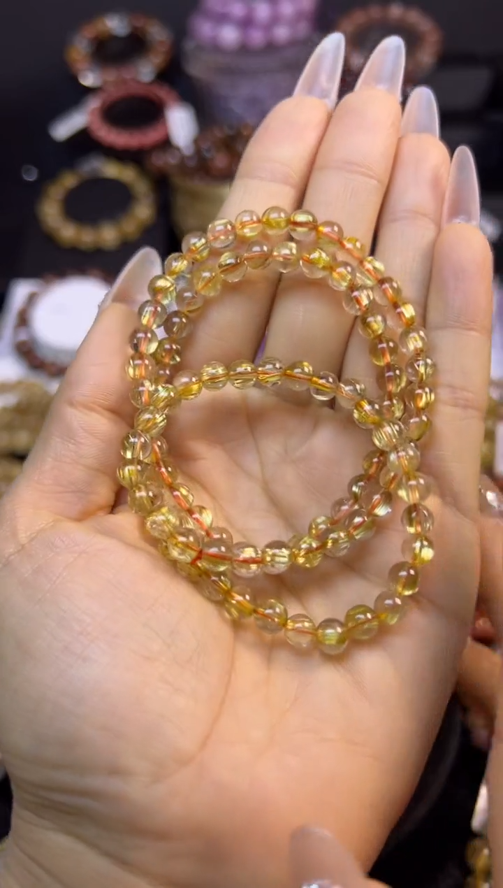 未镶嵌手串水晶金发晶6mm+