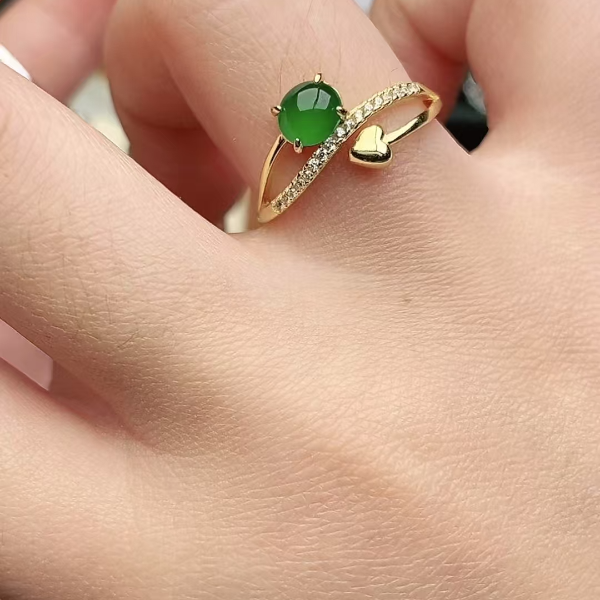 鑫辰珠宝天然A货翡翠银镶嵌设计款开口女戒指时尚百搭