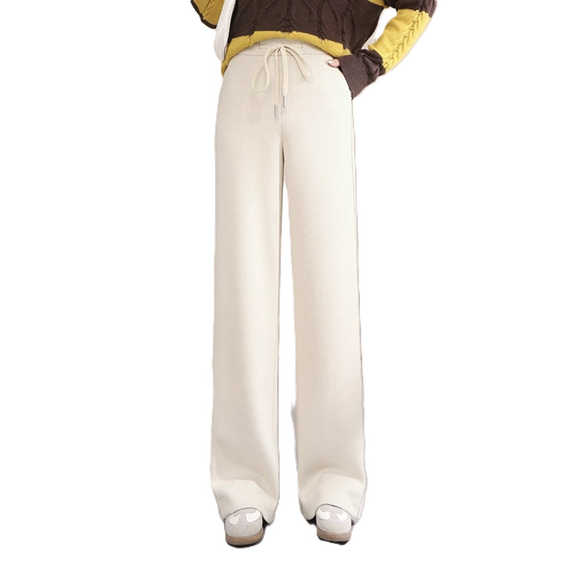 珠珠禾专属羊毛呢高腰垂感休闲宽松显瘦保暖拖轻奢人字纹直筒裤女