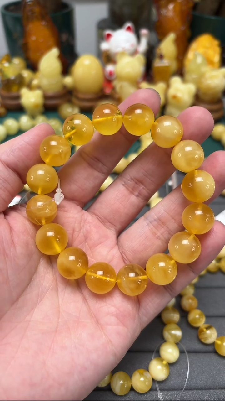 手串蜜蜡未镶嵌p29俄料金白蜜蜡单圈 23.23克 13+mm