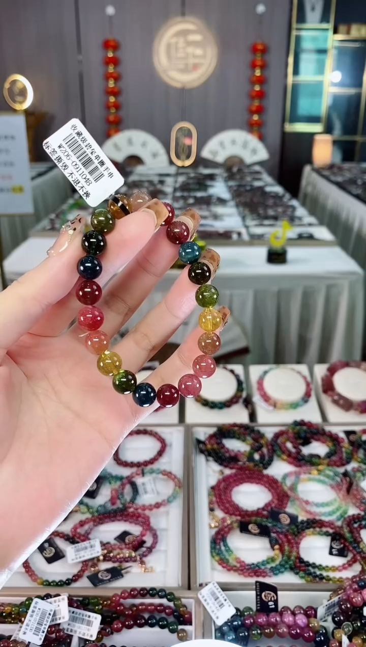 未镶嵌老矿碧玺色标冰体单圈手串9mm+碧玺dan多样性发货一条