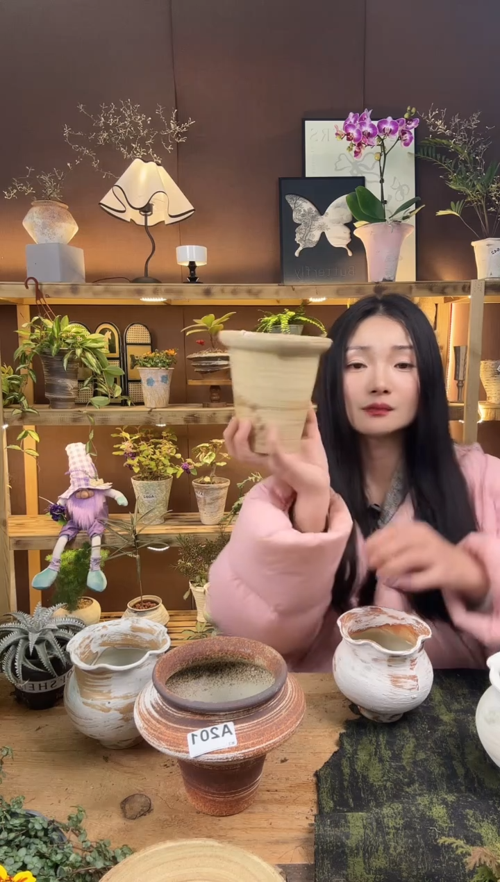 无花朵可****罐编号 200 景德镇手工手绘花盆