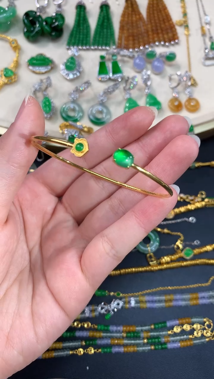 【闪购商品】翡翠手镯18K金镶嵌A286|5500