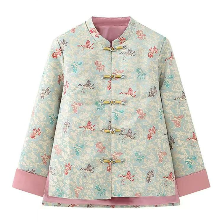 2417/#冬季新款新中式《金鱼彩蝶》长袖国潮风女士宽松提花加厚上衣