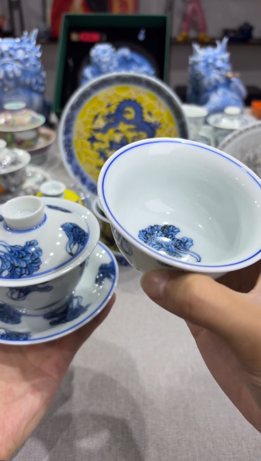 【闪购商品】景德镇瓷器白菜两件套盖碗+杯子，福利福利