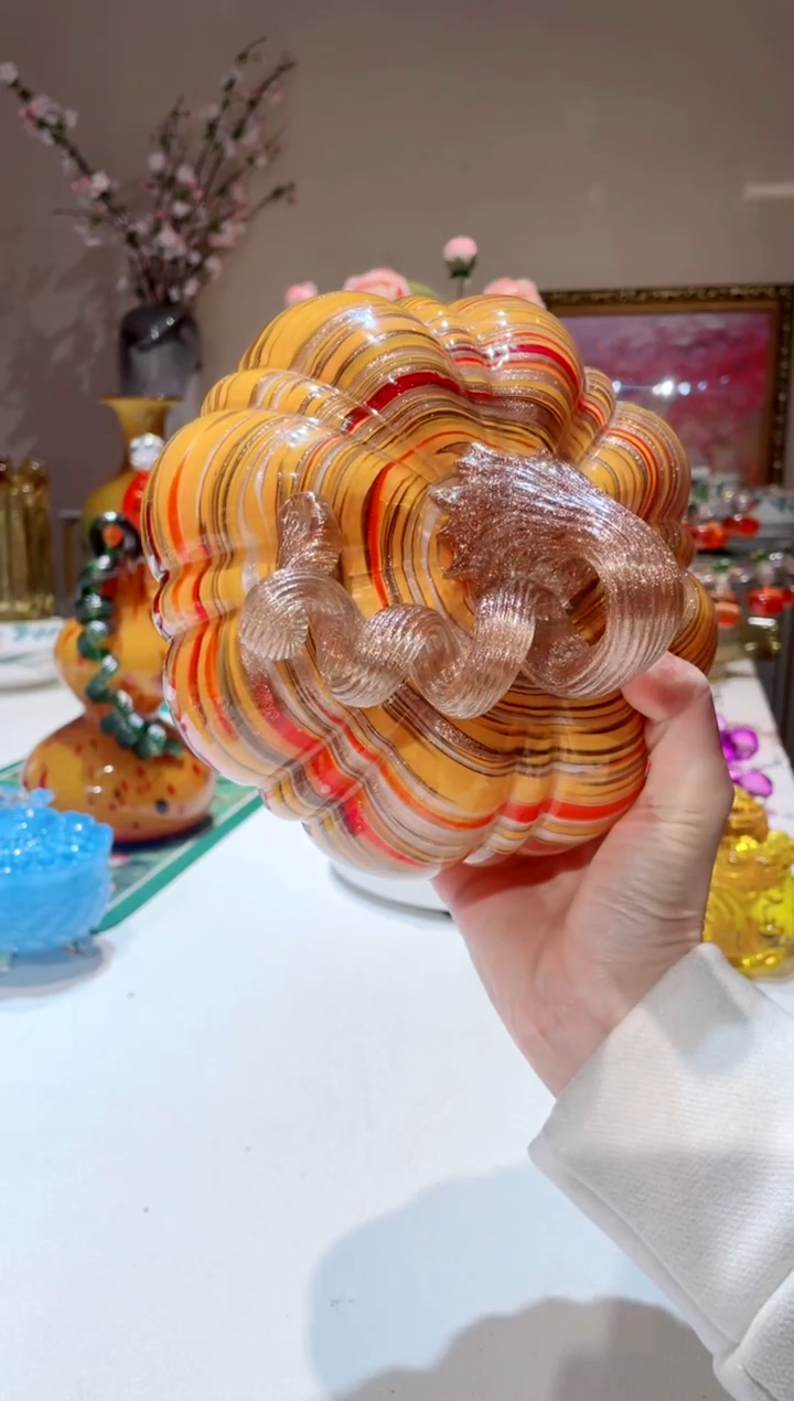 【闪购商品】琉璃手工艺品n125金色条纹南瓜  微瑕