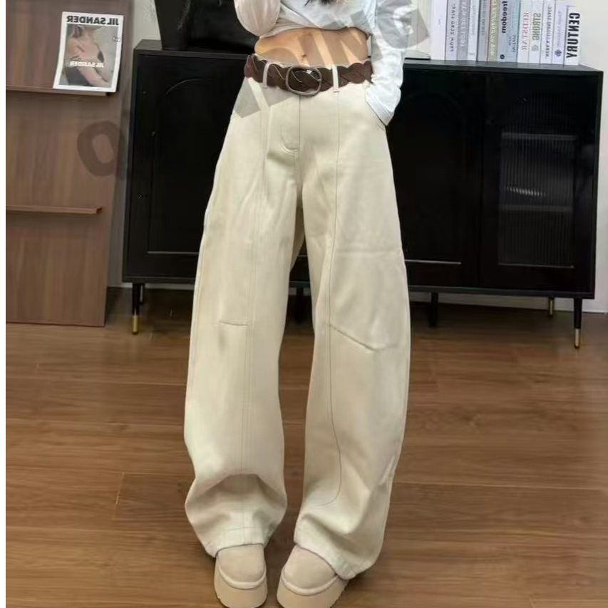 【QIANDING】【加绒弯刀神裤送腰带】显瘦重工水洗牛仔裤25145