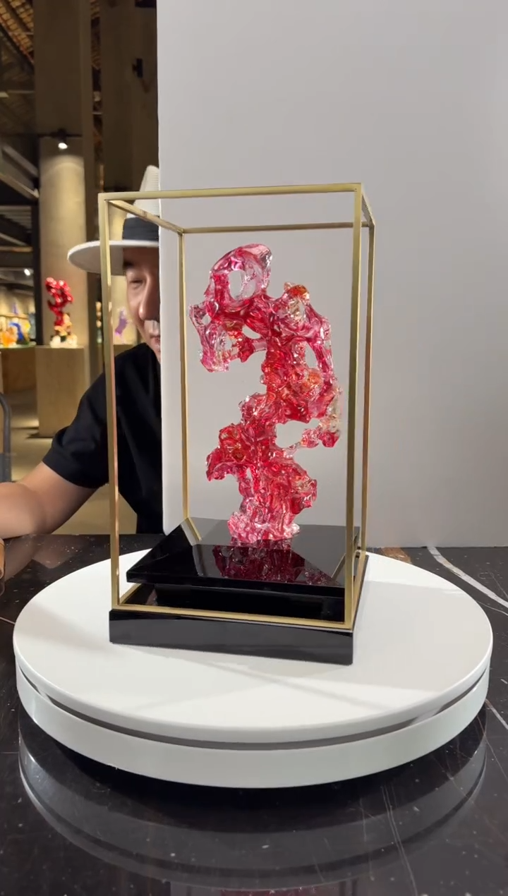 摆件CS0202004金红小号太湖石+定制黑底座架子