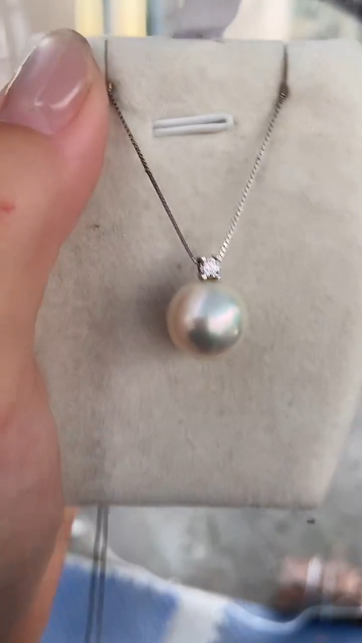 颈饰银S925镶嵌淡水珍珠12-13mm天然淡水戴妃款珍珠吊坠