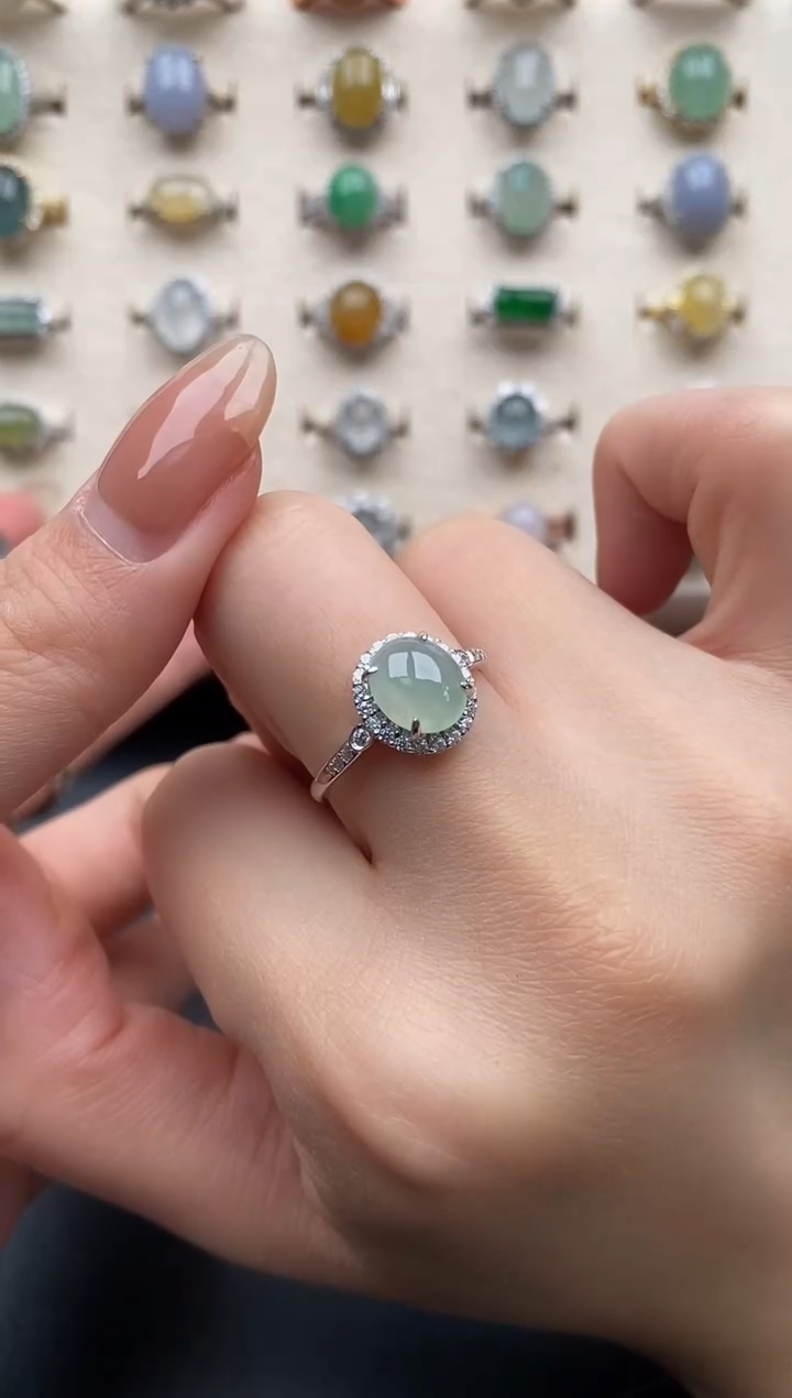 银S925镶嵌戒指翡翠一物一证一礼盒