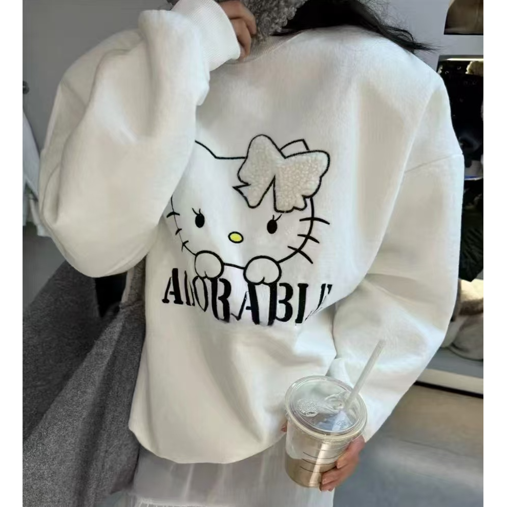 无品牌慵懒可爱KT加绒卫衣新款2025上衣打底休闲