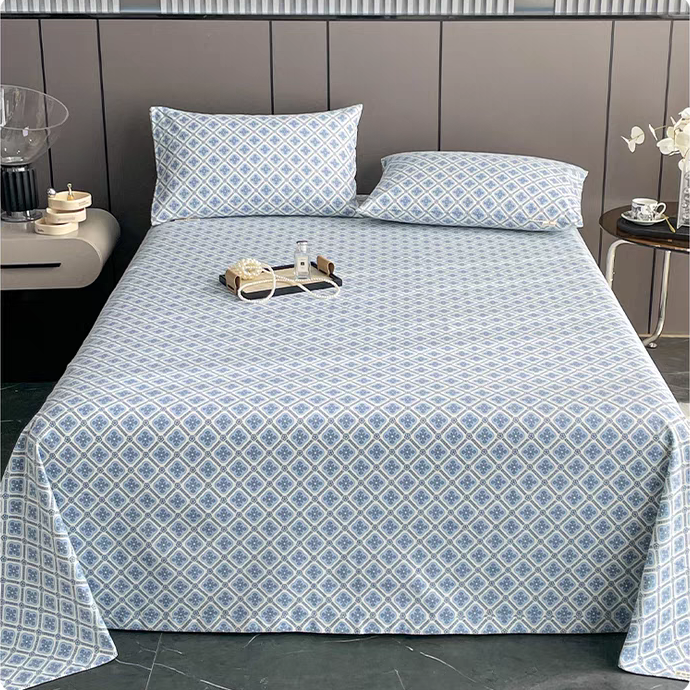 M【如梦】230*245cm（±5CM）老粗布三件套轻奢简约加厚印花小清