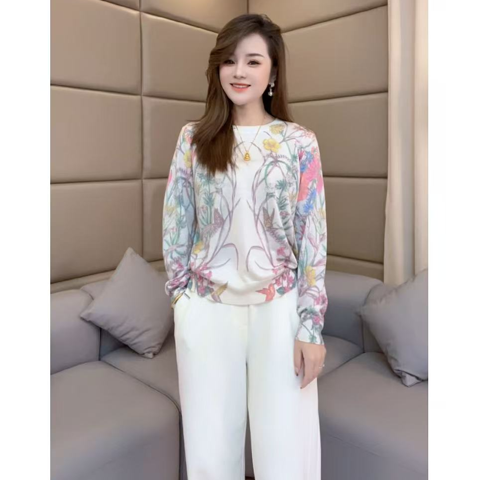 《》羊毛针织印花毛针织衫时尚洋气百搭50006