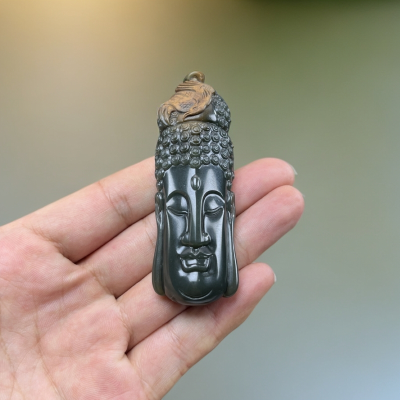 河磨玉观音头双面雕刻天然玉佩挂件