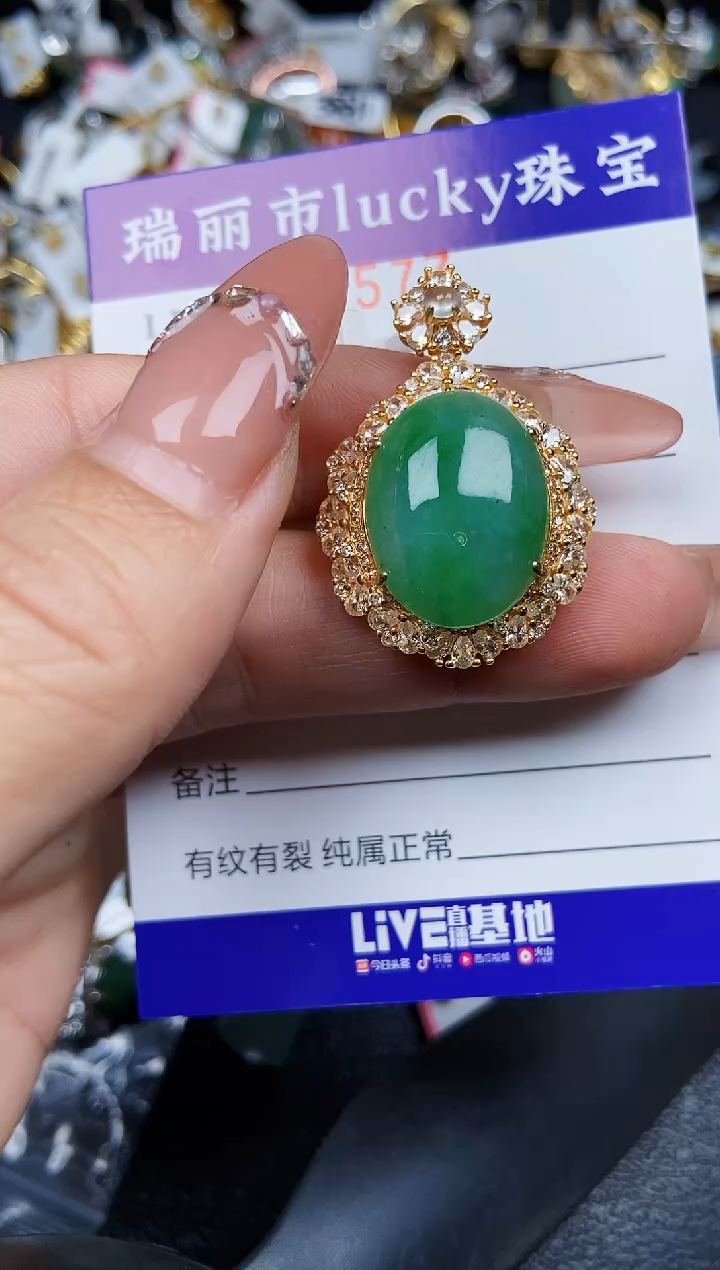 翡翠银S925镶嵌颈饰4577