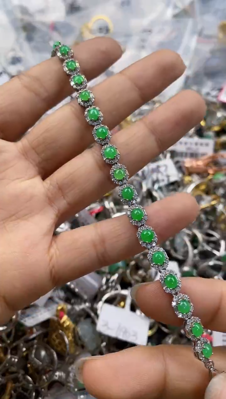 银S925镶嵌戒指翡翠666---6