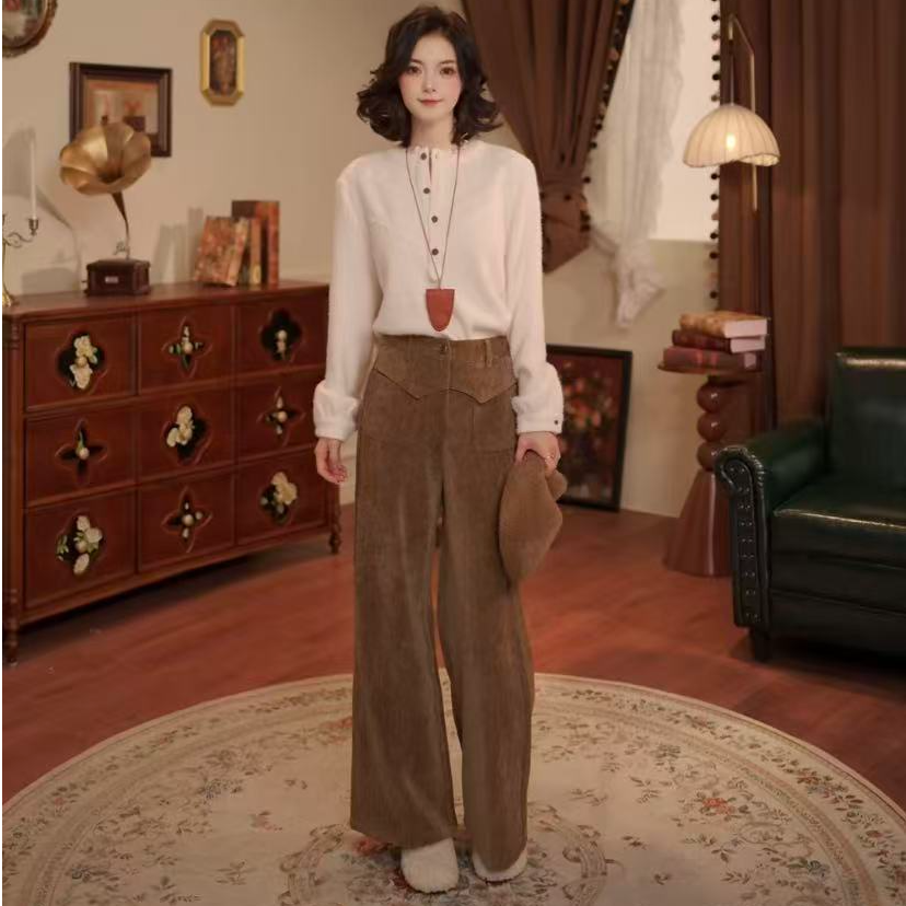 敏恩【奢暖体验】纯色休闲裤女高腰百搭裤子WE0708366