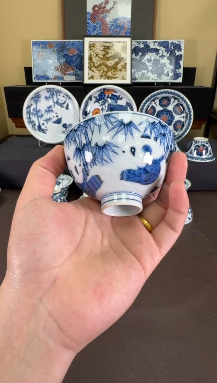 【闪购商品】又见春风阳雕熊猫鸡心杯
