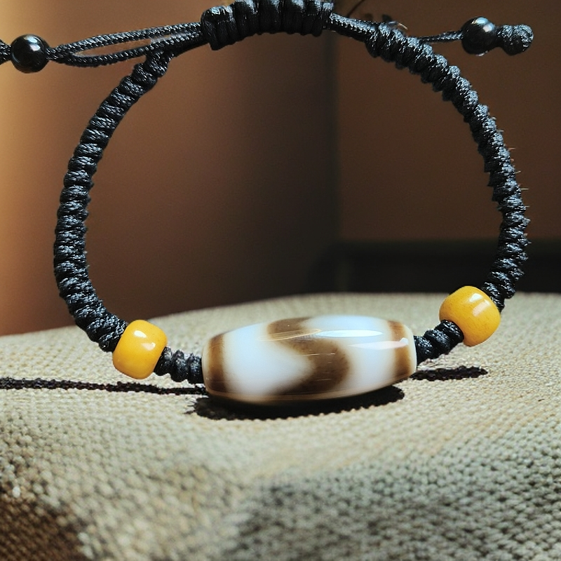 玛瑙材质牙牙手链情侣可调节时尚编绳复古