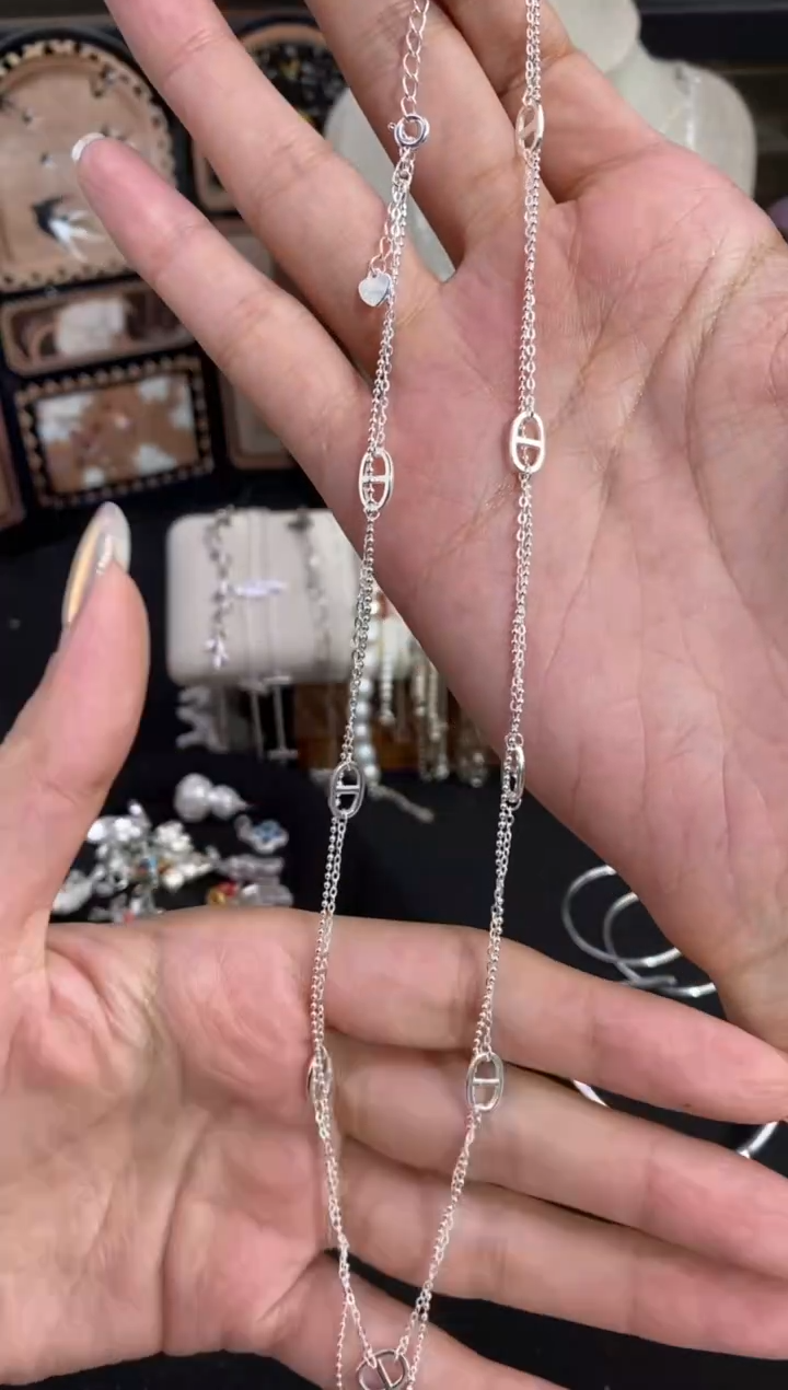 吊坠925银无猪鼻子双链项链