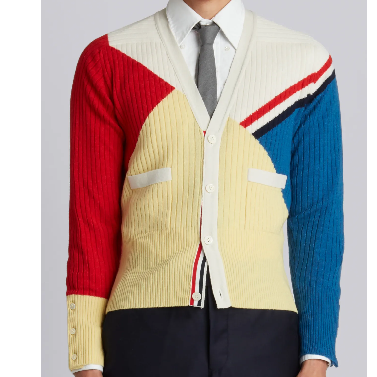 未使用 THOMBROWNE 针织长袖开衫 黄红蓝/2