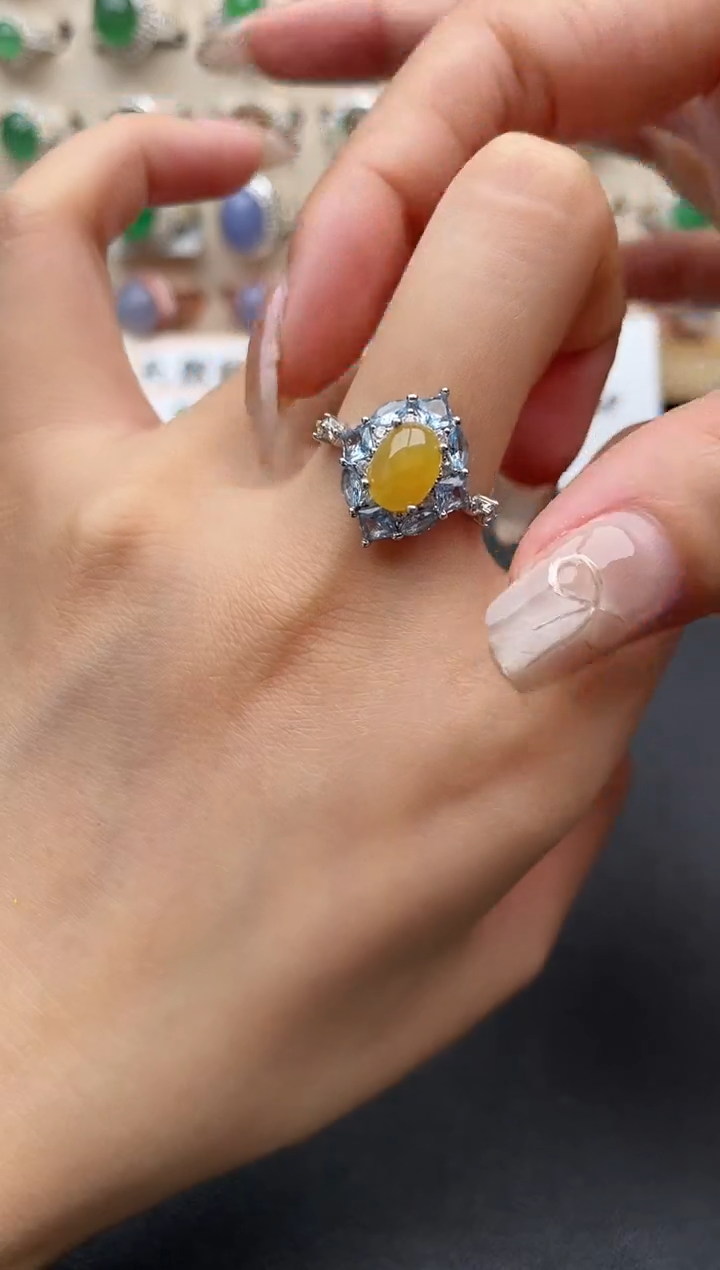 【闪购商品】翡翠银S925镶嵌戒指一物一证一礼盒