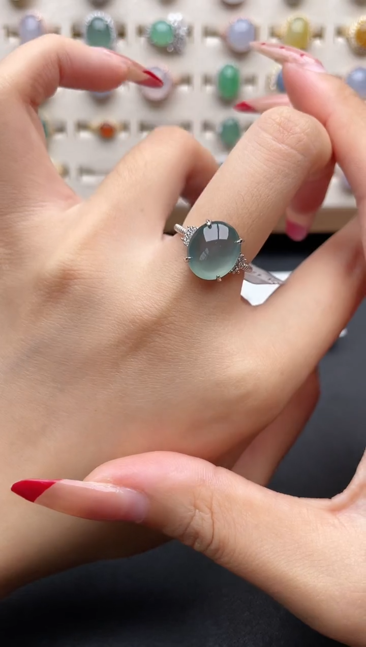 【闪购商品】翡翠戒指银S925镶嵌一物一证一礼盒