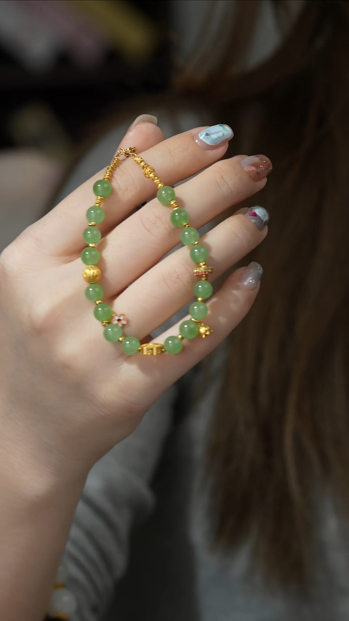 手链18K金镶嵌和田玉（糖玉）M28（多样性发一件）