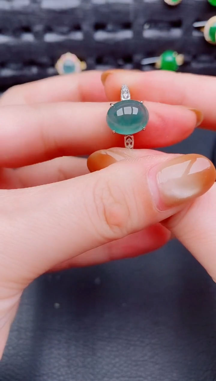 【闪购商品】翡翠戒指银S925镶嵌天然a货翡翠386