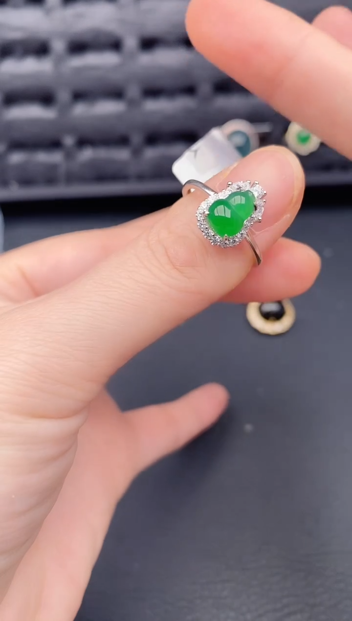 银S925镶嵌戒指翡翠天然a货翡翠349